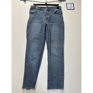 Rue21 Jeans Women's Size 4 Blue Denim Straight Leg Frayed Hem Preppy